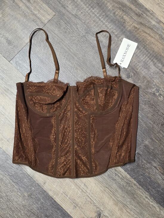 Raxnode Tops - Raxnode Womens XXL Brown Lace Crop Corset Top with Buckle NWT
